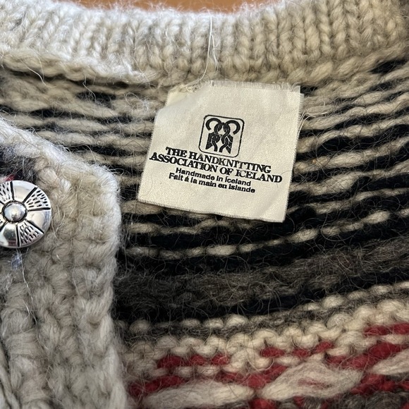 Vintage 1980s Icelandic Lopi Wool Cardigan Hand Knit Nordic Sweater L Womens - Picture 3 of 10